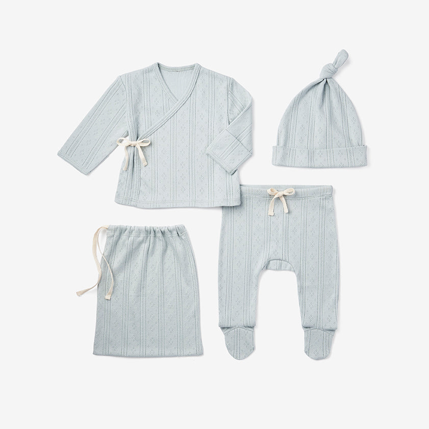 Pale Blue Organic Cotton Pointelle Layette Gift Set