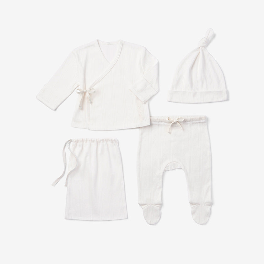 White Organic Cotton Pointelle Layette Gift Set