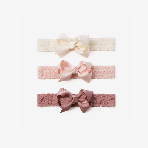 Mauve Lace Baby Girl Headbands 3pk