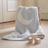 Pale Blue Celestial Feather Knit Baby Blanket
