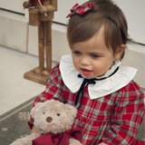 Holiday Red Tartan Dress w. Pleated Collar