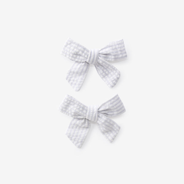 Blue Seersucker Bow Clip Set