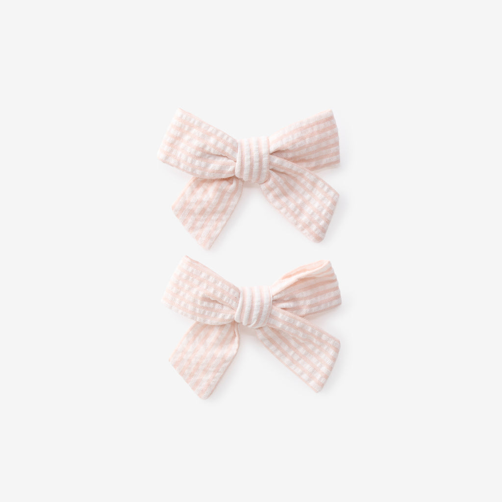 Pink Seersucker Bow Clip Set