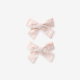 Pink Seersucker Bow Clip Set