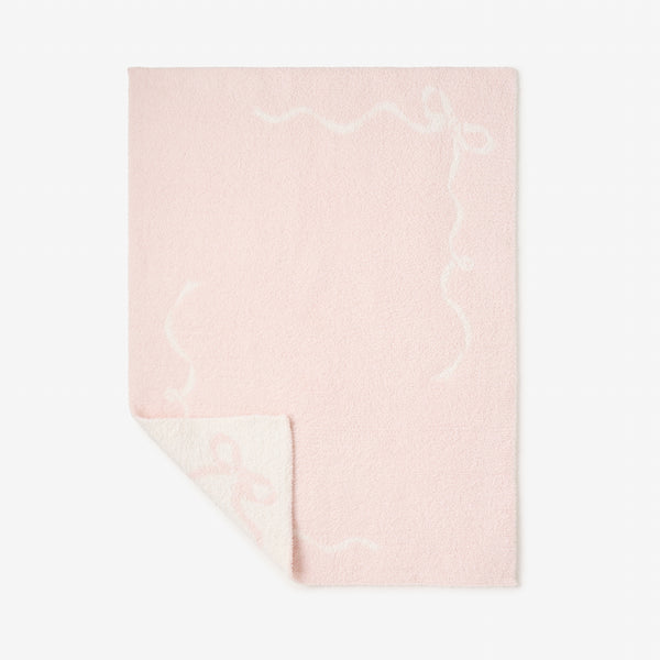 Pink Bows Feather Knit Baby Blanket