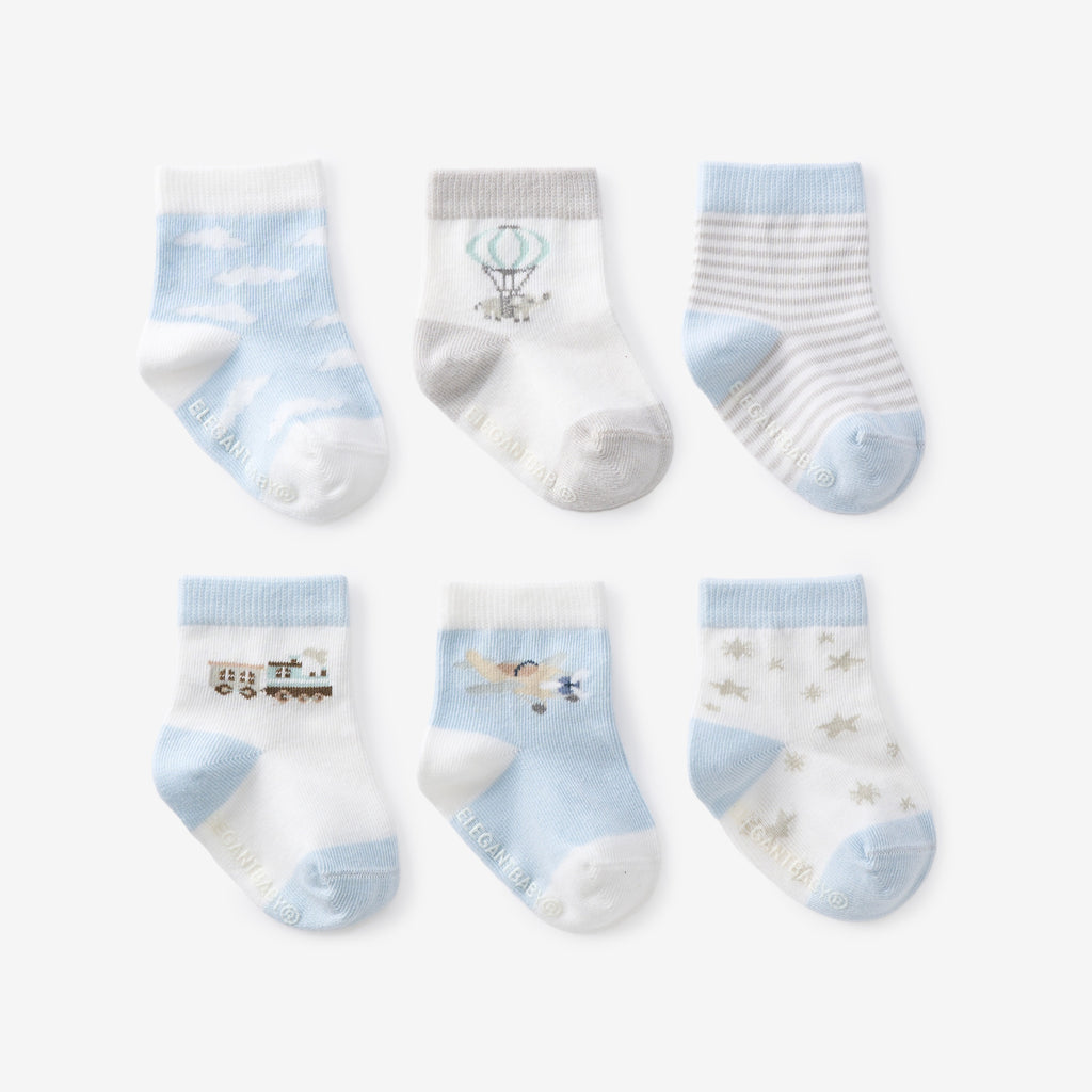 Up, Up & Away Socks Non Slip Baby Socks 6 pk