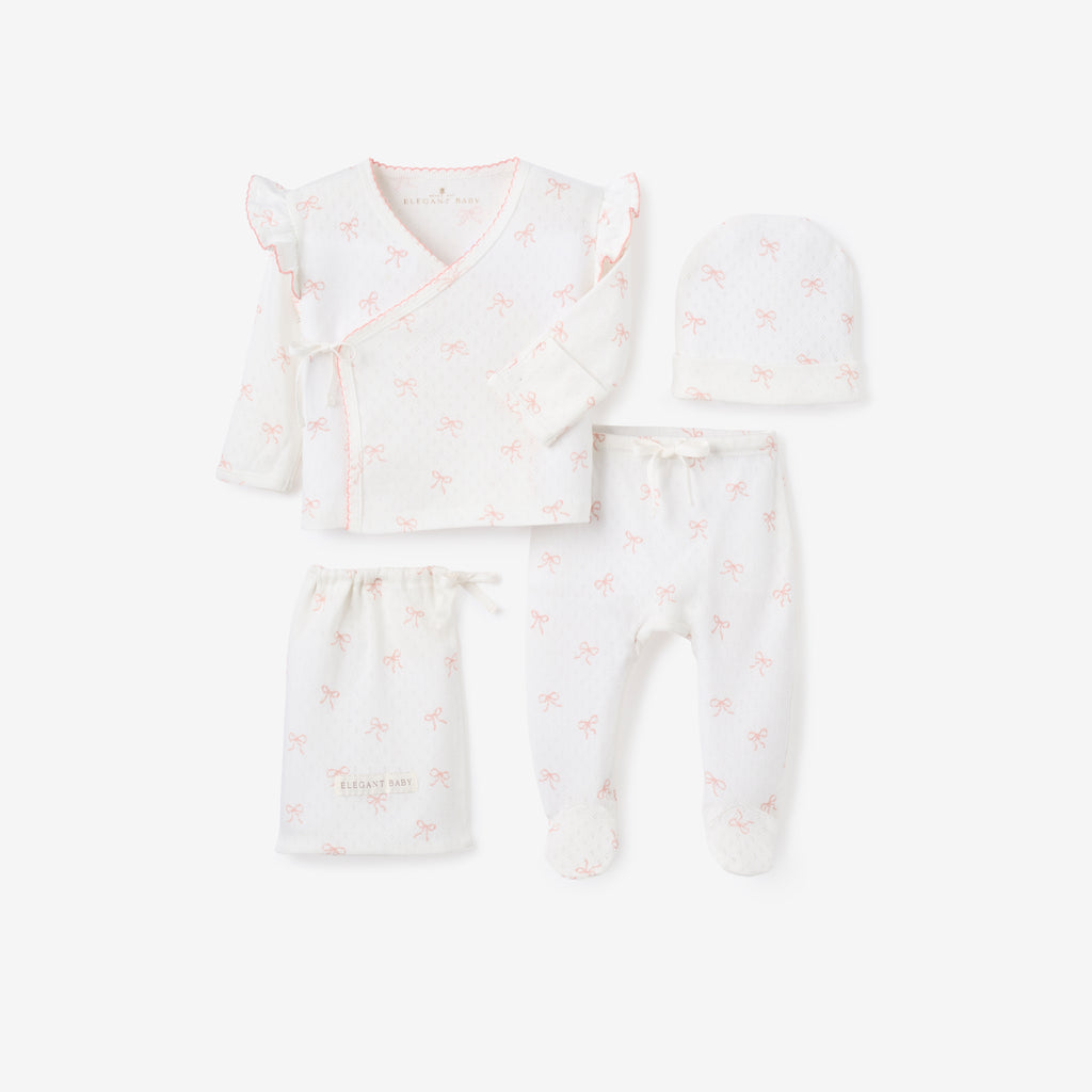 Pink Bow Organic Cotton Pointelle 3pc Bag Set