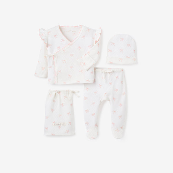 Pink Bow Organic Cotton Pointelle 3pc Bag Set