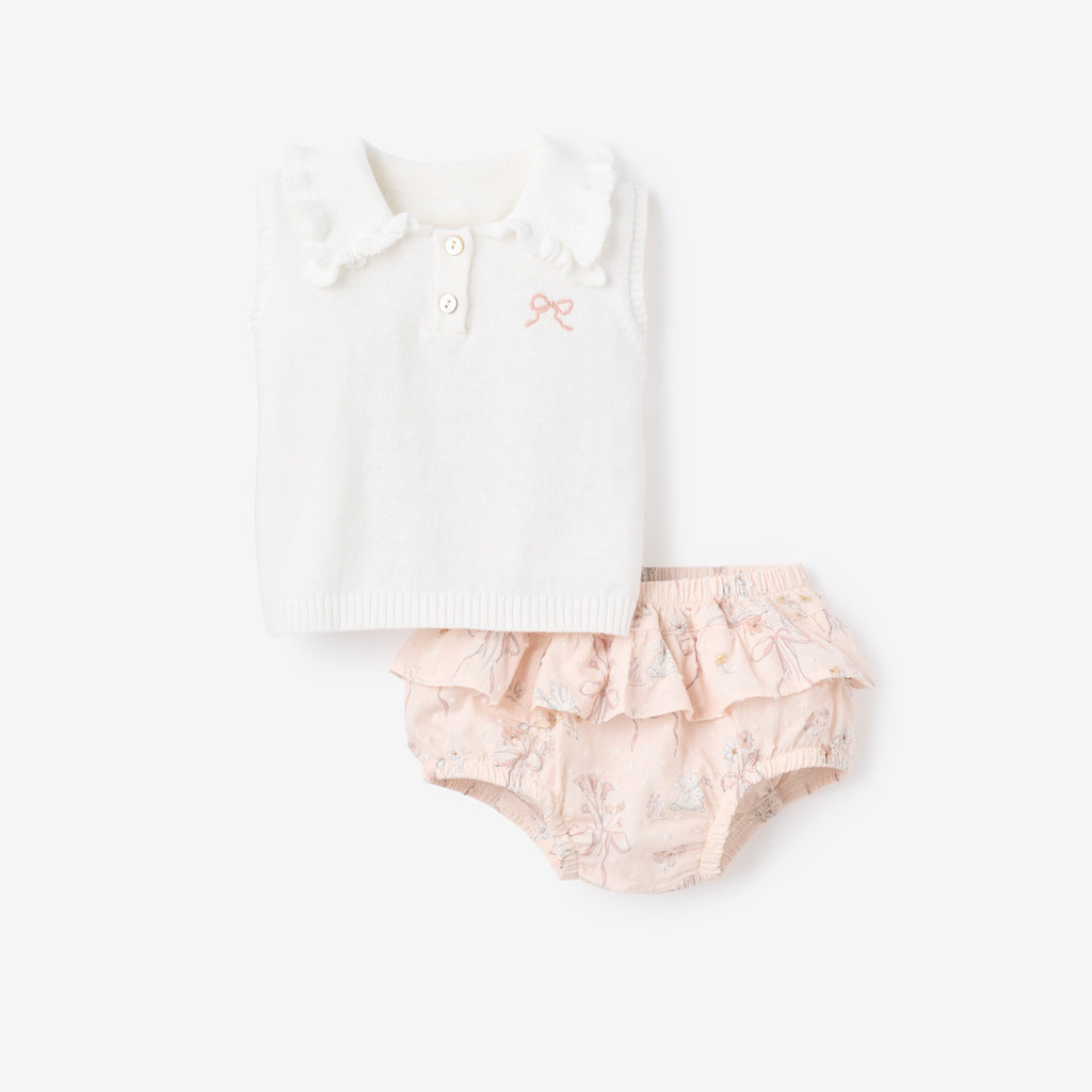 Fleur de Provence Knit Polo + Swiss Dot Bloomer Set