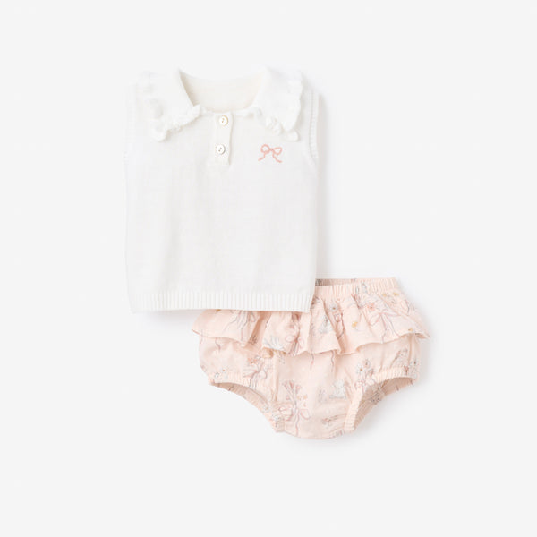 Fleur de Provence Knit Polo + Swiss Dot Bloomer Set