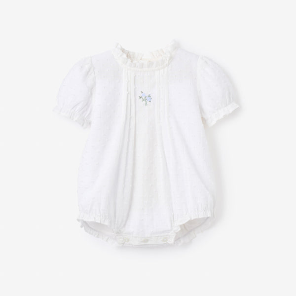 Swiss Dot Pintucked Bubble w/ Rose Embroidery