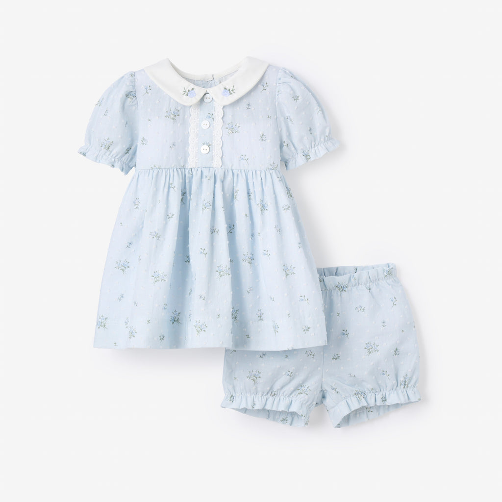 Blue English Rose Pintucked Dress