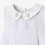 Blue Seersucker Embroidered Bunny Dress