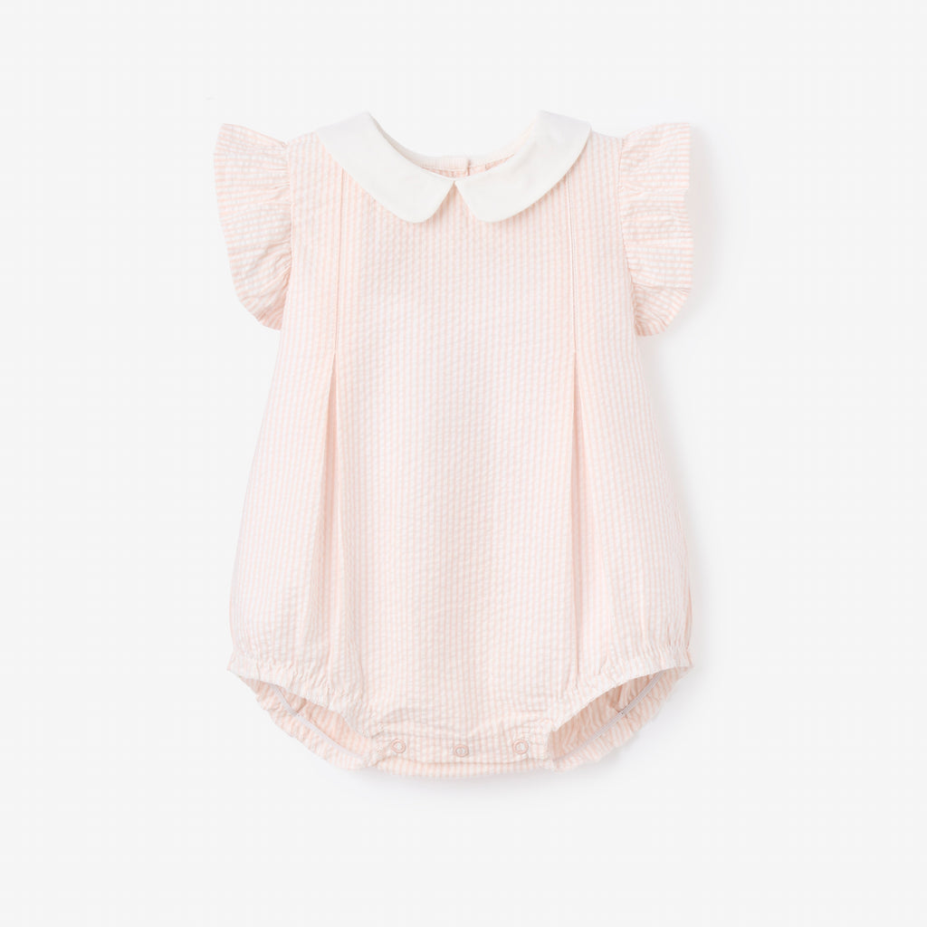 Pink Seersucker Collared Bubble