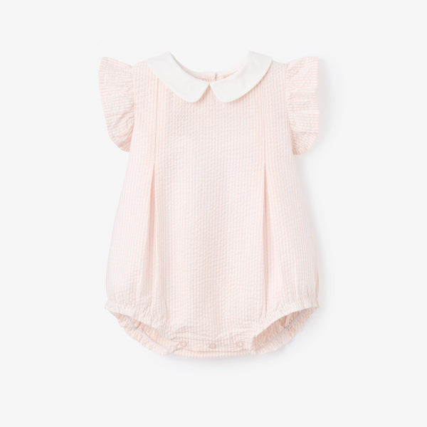 Pink Seersucker Collared Bubble