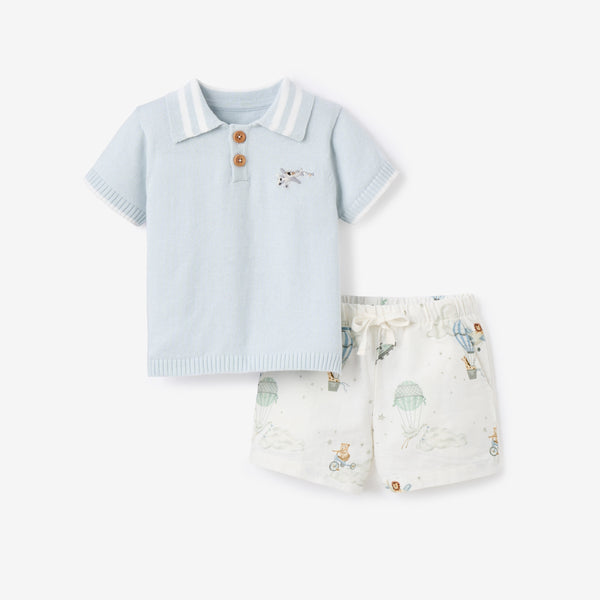 Up & Away Knit Polo Shirt + Printed Oxford Shorts
