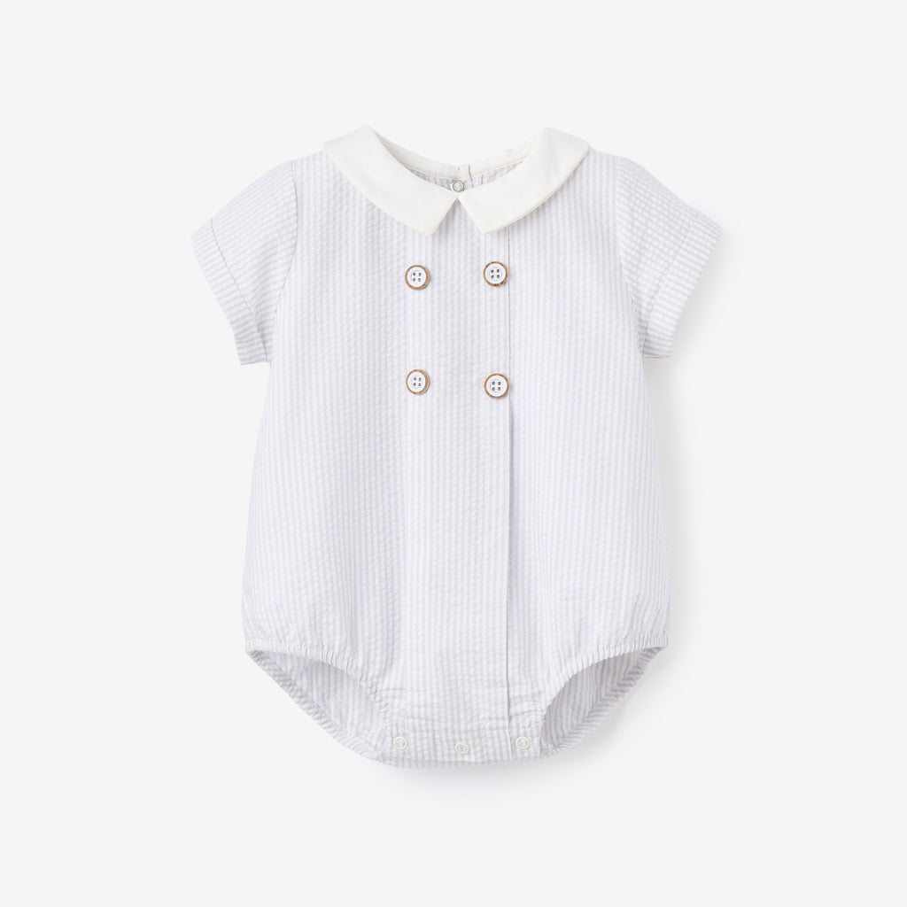 Blue Seersucker Button Front Bubble