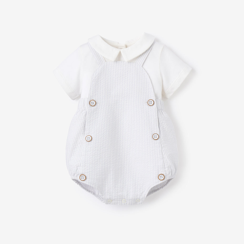 Blue Seersucker Overall Bubble + Collared Shirt