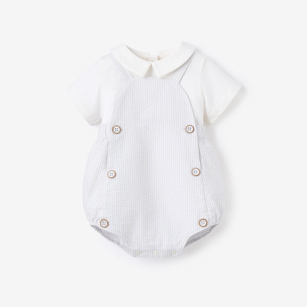 Blue Seersucker Overall Bubble + Collared Shirt