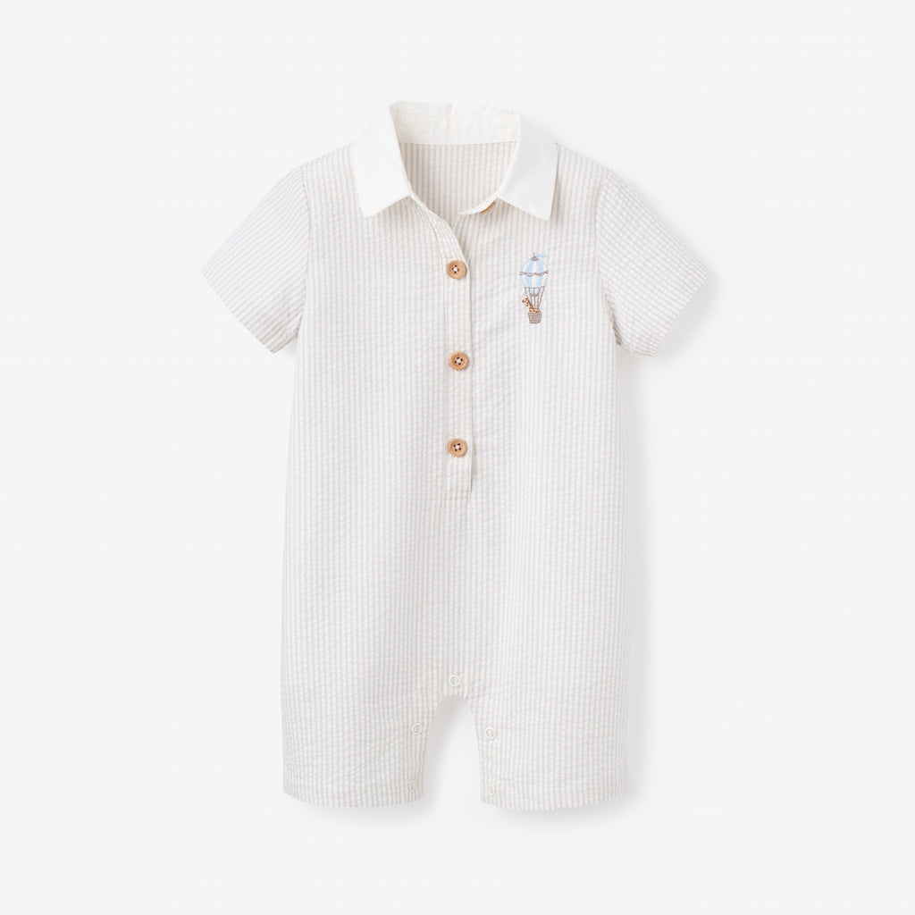 Dreamscape Grey Seersucker Collared Shortall
