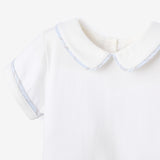 Blue Gray Plaid Trimmed Collar Shirt & Short Set