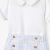 Blue Gray Plaid Trimmed Collar Shirt & Short Set