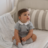 Gray Double Knit Button Front Bubble