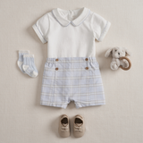 Blue Gray Plaid Trimmed Collar Shirt & Short Set