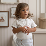 Blue Gray Plaid Trimmed Collar Shirt & Short Set