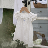 Swiss Dot Pintucked Dress w/ Rose Embroidery