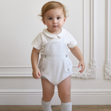 Blue Seersucker Overall Bubble + Collared Shirt