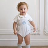 Blue Seersucker Overall Bubble + Collared Shirt