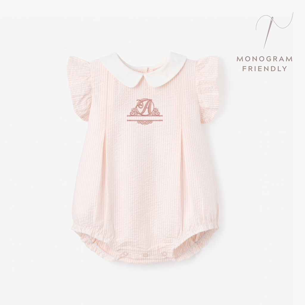 Pink Seersucker Collared Bubble