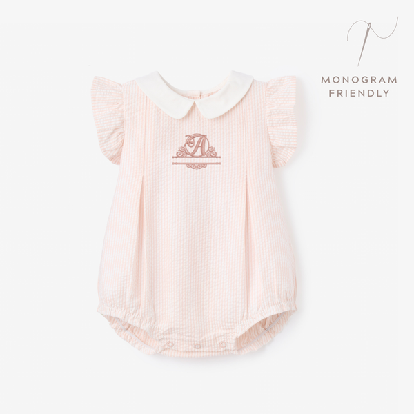 Pink Seersucker Collared Bubble