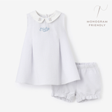 Blue Seersucker Embroidered Bunny Dress