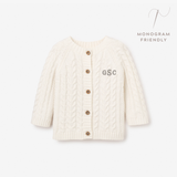 Whisper White Horseshoe Cable Knit Baby Cardigan