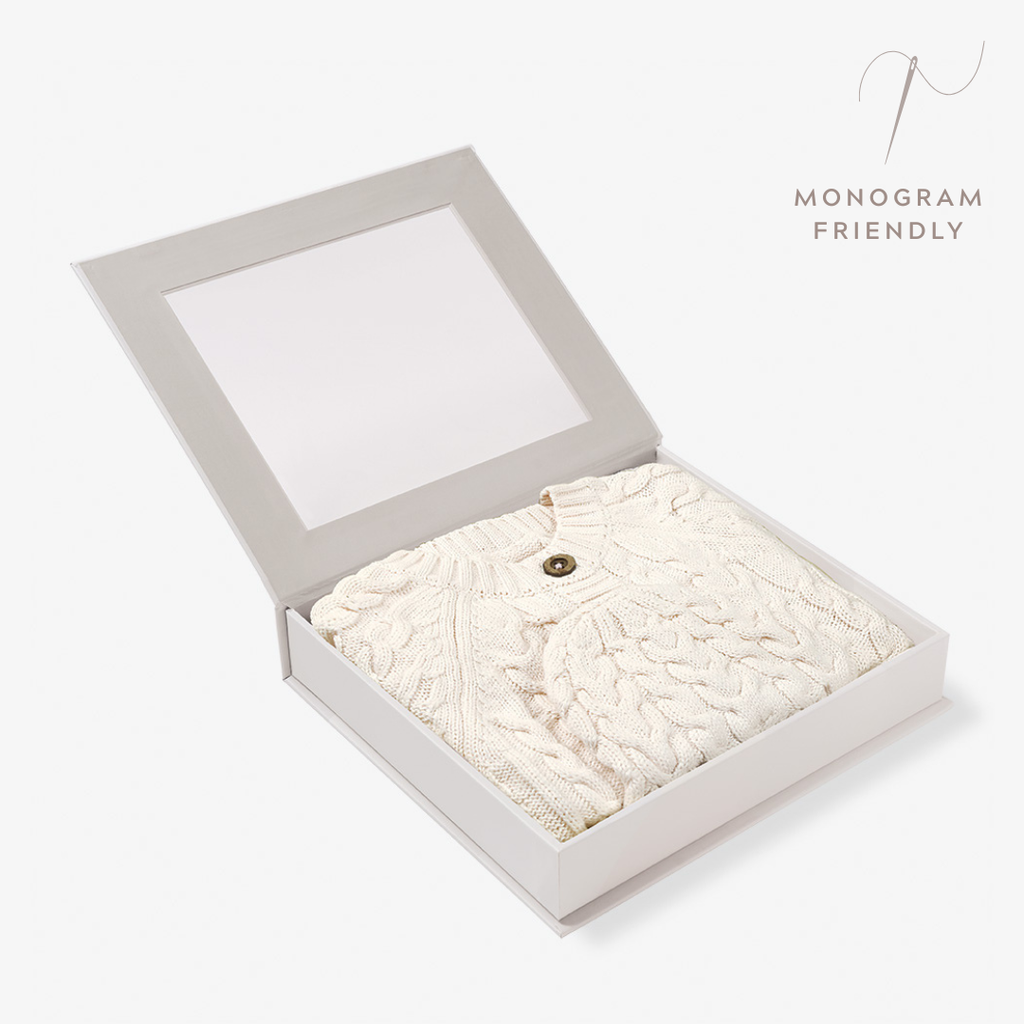 Whisper White Horseshoe Cable Knit Cardigan & Hat Baby Boxed Gift Set