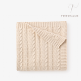 Wheat Horseshoe Cable Knit Baby Blanket