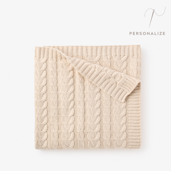 Wheat Horseshoe Cable Knit Baby Blanket