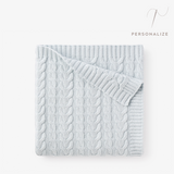 Pale Blue Horseshoe Cable Knit Baby Blanket