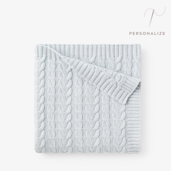 Pale Blue Horseshoe Cable Knit Baby Blanket