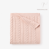 Pale Pink Horseshoe Cable Knit Baby Blanket