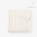 Whisper White Horseshoe Cable Knit Baby Blanket
