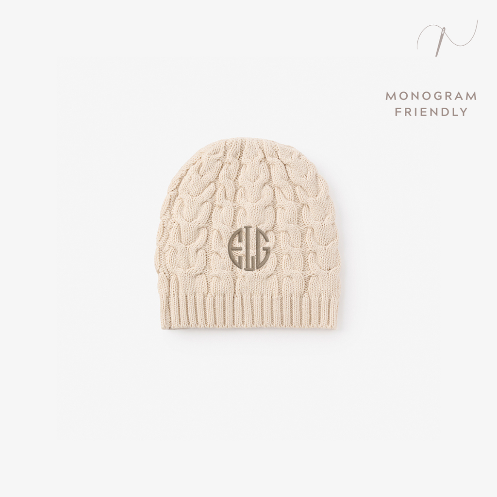 Wheat Horseshoe Cable Knit Baby Hat