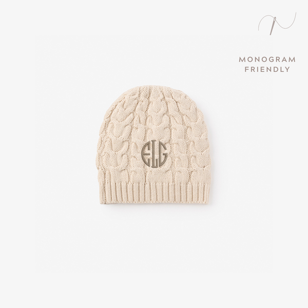Wheat Horseshoe Cable Knit Baby Hat
