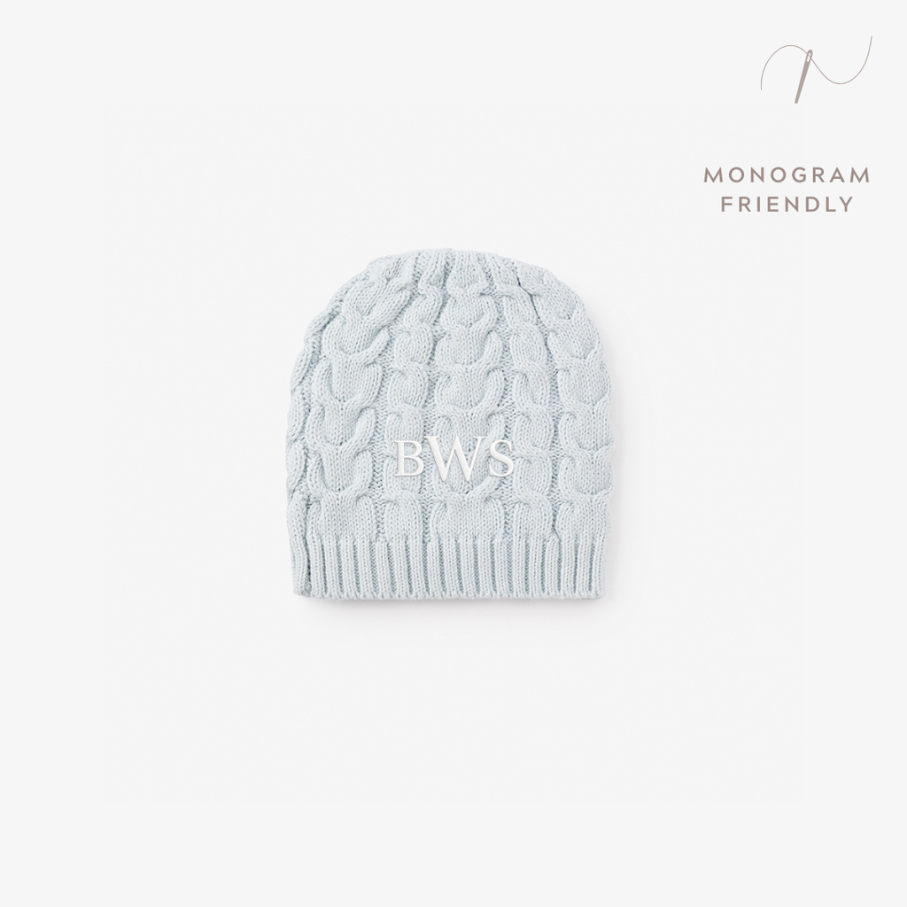 Pale Blue Horseshoe Cable Knit Baby Hat