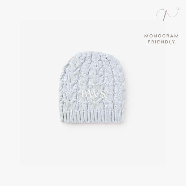 Pale Blue Horseshoe Cable Knit Baby Hat