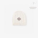 Whisper White Horseshoe Cable Knit Baby Hat