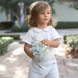 Blue Gray Plaid Trimmed Collar Bodysuit & Short Set