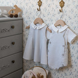 Blue Seersucker Overall Bubble + Collared Shirt